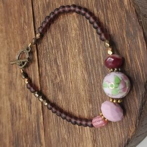 B2411 cottagecore glass beaded floral cloissone bracelet